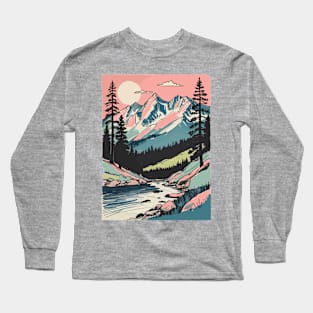 Nature Small Clouds Round Sun Visible In The Sky Mountains And Pine Trees Long Sleeve T-Shirt